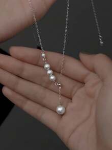 1pc Women's S925 Sterling Silver Tassel Necklace New Style Collarbone Chain Pearl Pendant Neck Chain Niche Luxury Suitable For Daily Wear - #1 - View 6