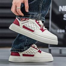 Men's Casual Soft Sole Sneakers, Fashion Versatile White Trainers For Spring And Summer - Red - View 2