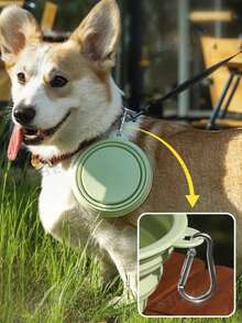 Tigela dobrável para animais de estimação na cor macaron, ideal para viagens ao ar livre, camping e passeios. Pode ser usada como bebedouro e comedouro para cães e gatos. Inodora, com mosquetão. Também pode ser usada como garrafa de água ou tigela de camping. Alimentador de silicone para animais de estimação com gancho para pendurar. - Multicolorido - Ver 3