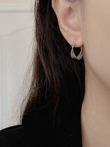 1 par de pendientes de diseño retorcido minimalista, pendientes elegantes de lujo para mujer, diseño novedoso, versátil para ir al trabajo y citas - Plateado - Ver 4
