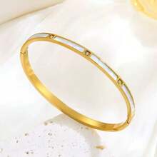1pc Titanium Steel Bracelet, Gold Color Inlaid Diamond, Waist, Clover, Roman Letter, Heart, Shell, Bamboo Node, Exquisite & Fashionable Accessory - Gold - View 22