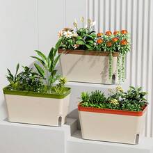 1 chậu trồng cây bằng nhựa có chỉ báo mực nước, tự động hút nước, hình chữ nhật dùng để trồng rau, thảo mộc, cây mọng nước, tiện lợi cho gia đình và ban công. - hình chữ nhật - Xem 3