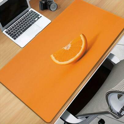 1pc XXL Orange Slice On Vibrant Orange Background Mouse Pad - Non-Slip Rubber Base, Durable Smooth Surface For Gaming & Office Desk, Large Computer Mousepad For Extended Use, Mouse Pads For Desk, Desktop Accessory, Fresh Aesthetic, Stable Base