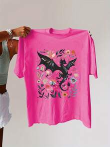 Talla unisex. Camiseta de algodón de verano de talla grande para mujer. Camiseta de talla grande con estampado de letras, manga corta, cuello redondo, estilo casual, adecuada para verano y primavera, ropa de talla grande para mujer. Material absorbente de sudor, suave y agradable al tacto. - Albaricoque - Ver 5