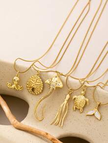 1 Mặt dây chuyền hình động vật biển mạ vàng 18K dành cho nữ - Dây chuyền thép không gỉ với các mặt hình cá đuối, sao biển, rùa, bạch tuộc - Trang sức đi biển chống nước, thích hợp đeo hàng ngày và đi nghỉ mát. - Vàng - Xem 1