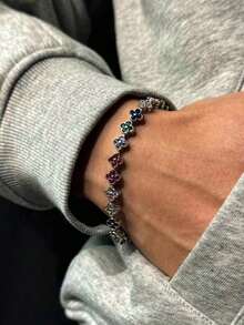 1pc Fashionable Colorful Four-Leaf Clover Copper Zirconia Bracelet For Men, Punk Hip-Hop Men's Bracelet, Suitable For Daily Wear - Bracelet - View 4