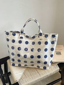 大容量 PVC 托特包，「TOTE BAG」字母印花，通勤、上學、購物皆宜的多功能休閒包 - 彩色 - 查看 6
