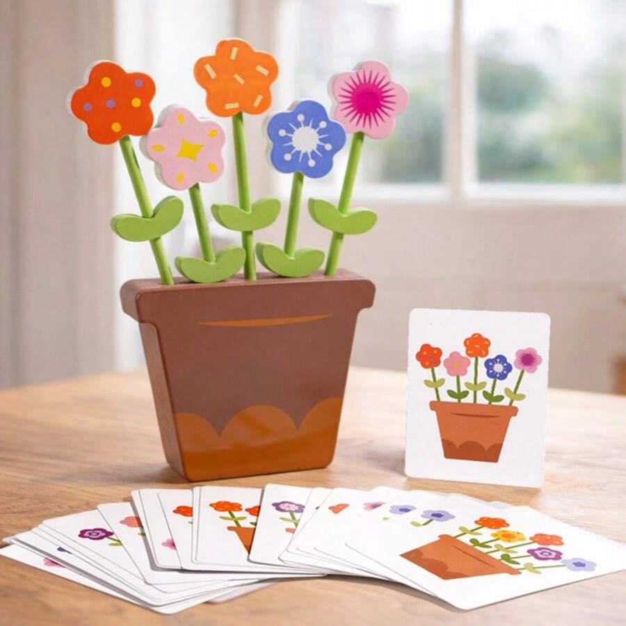 Puzzle Wooden Flowers Pieced Together In A Home Garden, Cognitive Early Education Building Blocks, Toys, Creative Accessories, Table Setting, Focus, Logical Thinking Training, Color Recognition Toys, Wooden Potted Plant Flower Arrangement Games, Flower Color Cognitive Matching Toys, Children's Hand Eye Coordination Early Education Puzzle Toys, Desktop Wooden Toys With 20 Double-Sided Task Cards, Desktop Ornaments, Children's Gifts