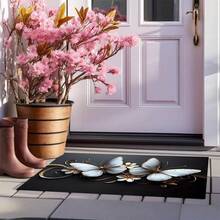 1 pieza Alfombra de cocina antideslizante con estampado de mariposas y flores, alfombra antideslizante para decoración de fiestas, alfombra impermeable y absorbente para cocina, pasillo, baño, lavandería - Multicolor - Ver 4