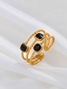 1pc Fashionable Minimalist Geometric Square Drip Oil Open Ring - Open Ring - View 5