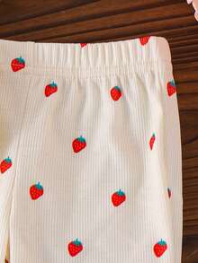 2pcs Baby Girls' Sweet Cute Small Pattern Round Neck Top And Flared Pants Set, Summer - Red - View 7