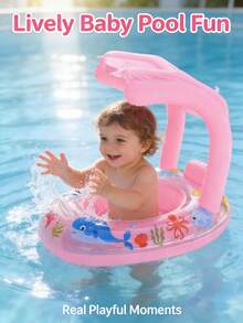 1个儿童游泳池充气座椅圈，可爱漂浮座椅圈，儿童游泳圈，腋下漂浮圈，带遮阳篷的夏季游泳圈 - 彩色 - 查看 6