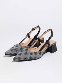 Elegant Women's Sandals, Mother's Day Square Heel Shoes/Summer Shoes Fashionable Open-Toe Backstrap Gray/Black High Heel Shoes, Elegant Women's High Heels Fashionable Contrast Color Women's Sandals Retro Floral Embroidery Pointed Toe Chunky Heel Shoes - Multicolor - View 8
