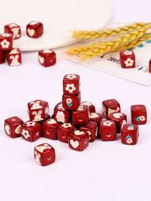 10 piezas de cuentas acrílicas rojas cuadradas y lindas con patrones mixtos (corazones, flores, lazos, rostros alegres) para hacer joyas DIY, cadenas de teléfono, pulseras y collares - Suministros de artesanía vibrantes, cuentas espaciadoras para hacer joyas, componentes de pulsera de dije, diseño de cuentas alegre, esenciales para manualidades - Cuentas decorativas cuadradas de acrílico - Ver 7