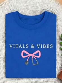 Coquette Vitals And Vibes Shirt, Funny Nursing Shirt, Gift For Nurse, Nurse Appreciation, Medical Student Shirts, Cute Stethoscope Tees  SG-2511-U-L61 - 藍色 - 查看 12