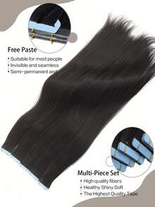 10Pcs/Pack Silky Seamless Mini Tape In Hair Extensions For Women, 22 Inch High-Quality Long Straight Synthetic Hair Tape In Extensions Seamless Skin Weft,#1B Black Tape In Hair Extensions - Multicolor - View 5