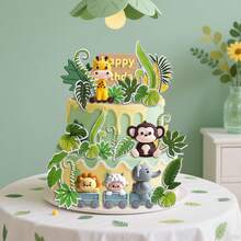 17pcs Jungle Wild Cake Decorations, Hunting Animal Cake Toppers, Jungle Gender Reveal Party Decorations, Suitable For Birthday Party, Animal Theme Party, Hunting Theme Party, Holiday Celebration, Adding Fun To Any Special Occasion - Multicolor - View 4