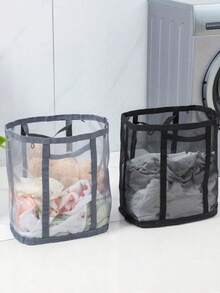 Mesh Laundry Basket With Handles, Foldable Pop-Up Laundry Hamper With Large Side Pocket, Suitable For Room, Dorm, RV, Cruise, Grey Closet Storage Basket, Essential For Bedroom, Dorm Clothes Storage Bag, Storage Box, Laundry Bag, Washing Machine Cover, Laundry, Bathroom, Travel, Can Store Dirty And Clean Clothes, Bras, Dorm Essentials, Wardrobe Storage - beraneka warna - View 6