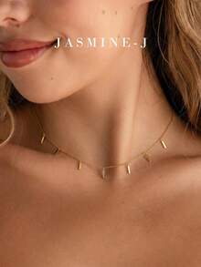 1pc S925 Sterling Silver Multi-Pendant Necklace, Includes One Polished Rectangular Pendant, One Mini Square Pendant Chain And One Gold Collarbone Chain. Minimalist, Delicate, Elegant, Suitable For Daily Wear Or Party Occasions. - Multicolor - View 2