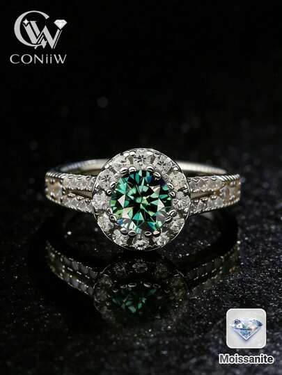 ConiiW 2克拉/3克拉莫桑石圆形切割戒指，复古雕刻设计，时尚优雅。高品质情侣戒指或男女皆宜的结婚戒指，适合日常佩戴、约会、婚礼、订婚、派对和盛大晚宴等场合。是情人节、母亲节、父亲节、生日、周年纪念日和盛大晚宴的完美礼物。