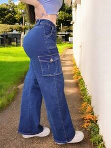 Pantalones Cargo de Mezclilla para Mujer, Jeans de mezclilla rectos holgados, Pantalones vaqueros casuales a juego para mujer - Comodidad y Estilo en Cada Detalle - 2025 - Ver 4