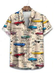 Camisa de manga corta con estampado digital abstracto elegante y de moda estilo hawaiano para hombres, nueva llegada - Multicolor - Ver 9