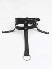 1PC Double Strap O-Ring Faux Leather Choker, Punk Style Layered Neck Collar, Fashion Statement Neck Accessory For Women - Black - View 5