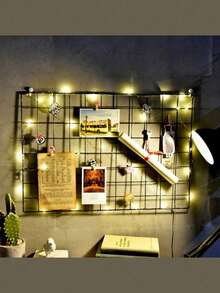 1 buah/2 buah Panel Pajangan Foto Kisi Kawat Logam Kotak-kotak Hitam, Rak Dekorasi Seni Besi, Rak Pajangan Dinding Foto, Dinding Foto, Dekorasi Rumah, Dekorasi Kamar, Dekorasi Dinding, Hadiah Ulang Tahun, Hadiah Wisuda, Bingkai Besi DIY Dekorasi Dinding Kombinasi Multi-Foto Lipat - MultiWarna - View 2
