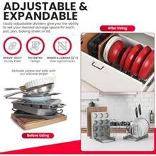 Better Things Home - Organizador grande ajustable de 19 cm de ancho y 12 ranuras con almohadillas para orejas sin arañazos soporte para tapa de olla expandible para gabinetes ollas y sartenes - Gris Oscuro - Ver 4