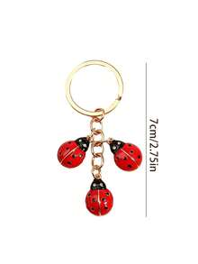 1pc Ladybug Keychain, Cartoon Metal Insect Oil Drop Pendant, Creative Simple Bag Accessory, Decorative Items, Holiday Gift - Red - View 7