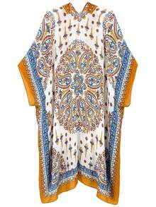 Women's Vacation Kimono Cover Up With Cashew Print & Batwing Sleeves Beach Summer - 橘色 - 查看 3