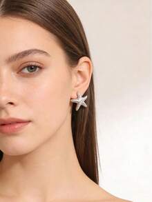 2-12pcs Silver-Tone CCB Material Seashell & Spiral Design Earrings, Elegant Chic Suitable For Mother's Day, Music Festival, Commute, Daily Wear - Multicolor - View 2