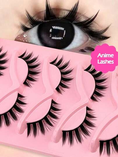 5 Pairs Of Pointed-Tail Anime False Eyelashes, Full-Length Design, Creating A Striking Eye-Enlarging Effect, Suitable For Anime Styles, Doll-Eye Style, Reusable, Suitable For Beginners, And Appropriate For Cosplay, Parties, And Halloween Occasions. False Eyelashes, Eyelashes, Eyelashes, Realistic Eyelashes.
