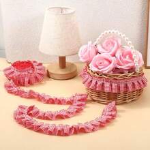 1.67" X5yd Gingham Ruffle Pleated Lace Trim Red Gingham Ribbon Embroidered Applique Sewing Fabric Edge Trimming For Home Decor DIY Sewing Clothes Embellishment - Red - 查看 5