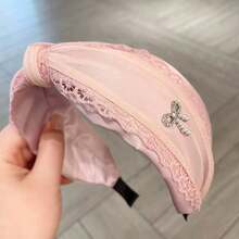 1 pieza Diadema con lazo y encaje con strass y perlas, elegante aro de pelo acolchado, dulces accesorios para el cabello - Multicolor - Ver 5