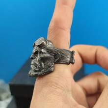 1个地狱男爵夸张蒸汽朋克猩猩头造型金属开口戒指 - 黑色 - 查看 2