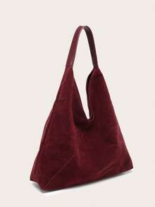 Women's Shoulder Bag/Handbag, Brown Suede, Large Capacity, Decorated With Rivets, Vintage Versatile Commuter Style, Suitable For Autumn/Winter Outings. - Burgundy - View 2