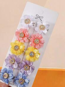 10 pièces Pinces à cheveux fleuries avec perles et strass colorés, pinces minimalistes pour les franges latérales, accessoires doux pour filles, polyvalents pour un usage quotidien, cadeau, voyage, anniversaire - Multicolore - Voir 4