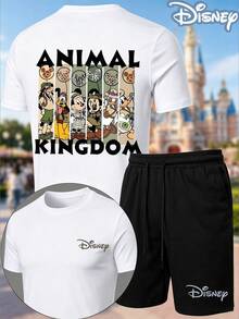 Men 2 Piece Outfits Disney Animal Kingdom Officially Licensed , Classic Safari Characters Graphic Tees, Shorts For Men Summer Clothes Casual Streetwear 2PC Set - 白色 - 查看 1