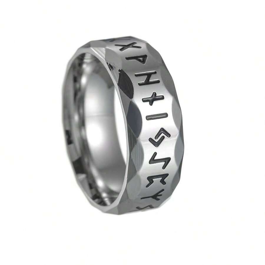 Titanium Steel Vintage Rune Ring For Men - Multicolor - View 1