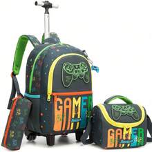 8-12 Years Old Girls' Rolling Backpack, 3-In-1 Student Backpack With Lunch Box And Pencil Case, Cute Wheeled Elementary School Backpack, Waterproof Dual-Use Backpack With Silent Wheels And Retractable Handle - Integrated Pull Rod - View 8