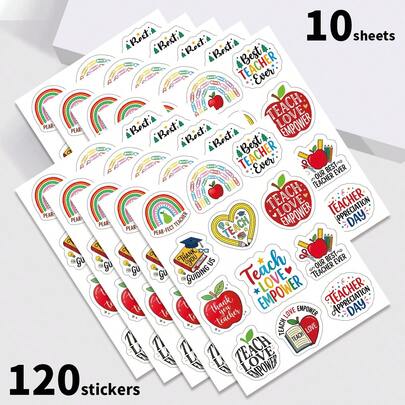 10 Sheets Teacher Stickers, Teacher Appreciation Inspirational Stickers, Self-Adhesive Teacher Theme Decals For Water Bottle, Laptop, Gift Box & Party Decor, Teacher's Day Gifts