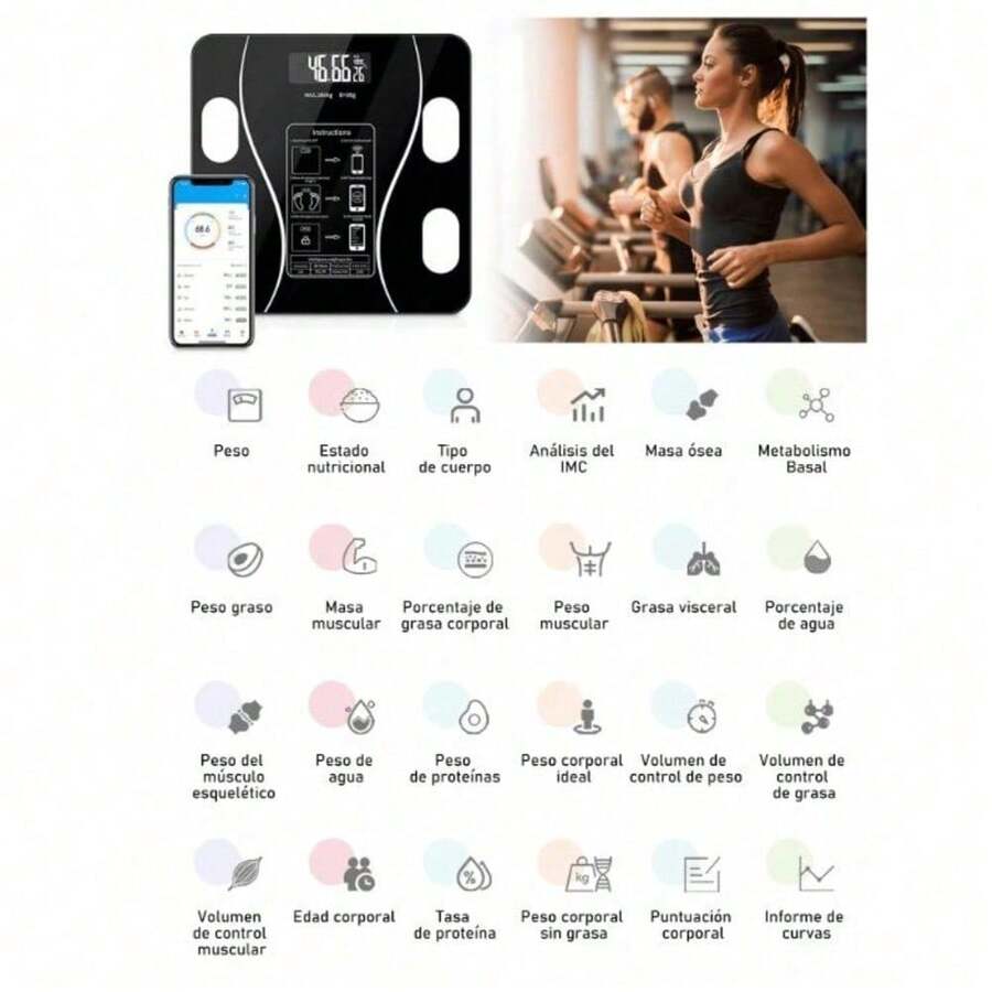 Bascula Digital Inteligente Con App Control Peso y Carga USB Báscula de peso inteligente multifuncional - Negro - Ver 1