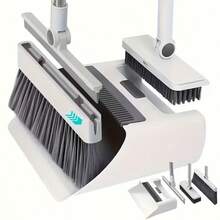 3-In-1 Broom And Dustpan Set, Combines Broom, Dustpan And Hidden Floor Brush, 180° Rotation For Thorough Cleaning, Auto-Retract Design To Prevent Leakage, Can Remove Hair Without Hand-Pulling, Foldable And Upright Storage To Save Space, Making Home Cleaning More Efficient And Convenient. - Triple - View 2