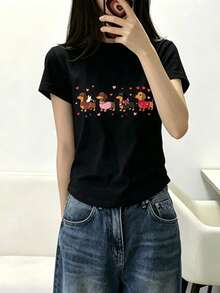 Women T-Shirts - 黑色 - 查看 2