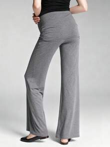 Womens Wide Leg Pants Casual Loose Fit Stylish Solid Color Elastic Pleated Low Rise Trousers - 灰色 - 查看 10