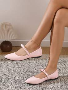 AKSKATE Women's Patent Leather Bow Pointed Toe Mary Jane Flats | Soft Sole Slip On Shoes | Ideal For Office, Commute, Date & Casual Daily Wear - 淺粉色 - 查看 3