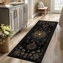 Black Gothic Rose Moon Runner Rug, Celestial Floral Hallway Carpet, Vintage Botanical Starry Decor, Entryway Kitchen Floor Mat Non Slip, Modern Abstract Art Carpet 60*18inch/48*16inch,Perfect Choice For Gift ,Stylish And High-Quality Rugs, Perfect For  Decorations And GiftsHome Decor, The Best Choice For Gothic-Style Birthday Gifts - màu đen - Xem 3