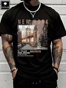 Casual Streetwear For Men, New York Brooklyn Street View, Fashionable T-Shirts, Casual Printed Short-Sleeved T-Shirts For Men - Basic Summer T-Shirts For Men (Sizes S-XXXL). Printed, Retro, Printed, Printed Shirts, Printed T-Shirts, T-Shirts, Printed T-Shirts, Western Style, Black Printed T-Shirts. Tops For Women Tops For Women - Black - View 1