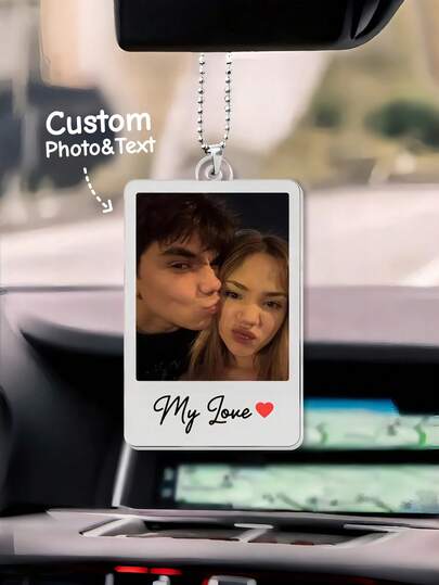 1 Mặt dây chuyền ảnh cá nhân hóa treo gương chiếu hậu bằng acrylic, quà tặng độc đáo cho ngày Valentine hoặc sinh nhật, trang trí nội thất xe hơi thời trang và dễ thương.